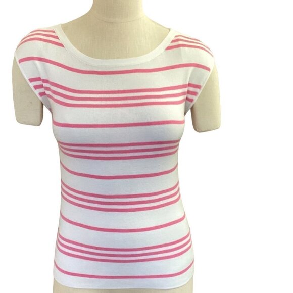 Talbots Petites Sz P Sleeveless Striped Knit Top Pink & White #149J - Picture 1 of 8